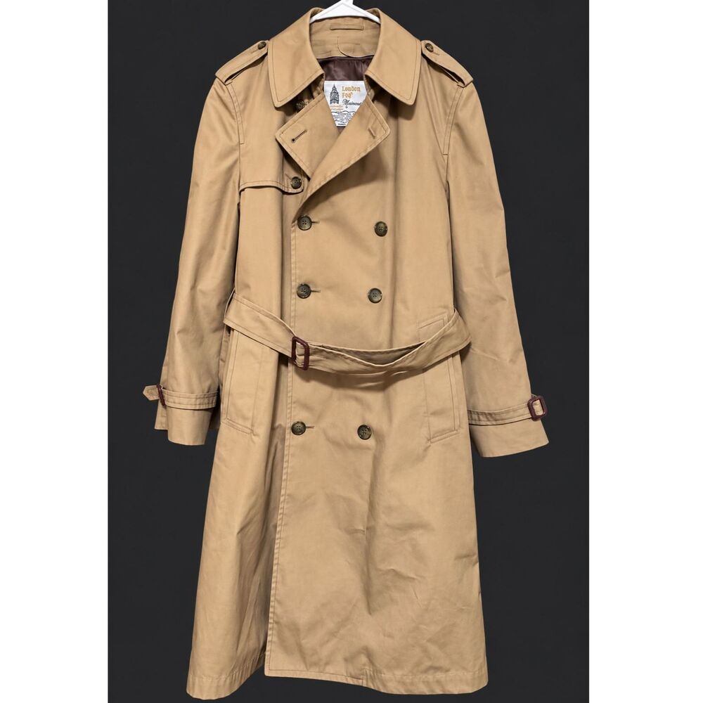 Vintage London Fog Maincoats Men’s Trench Coat 38 R Belted Khaki Zip Out Lining